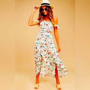 XS Lulus Cream Floral Print Off-The Shoulder Maxi Dress- ExcellentCondition